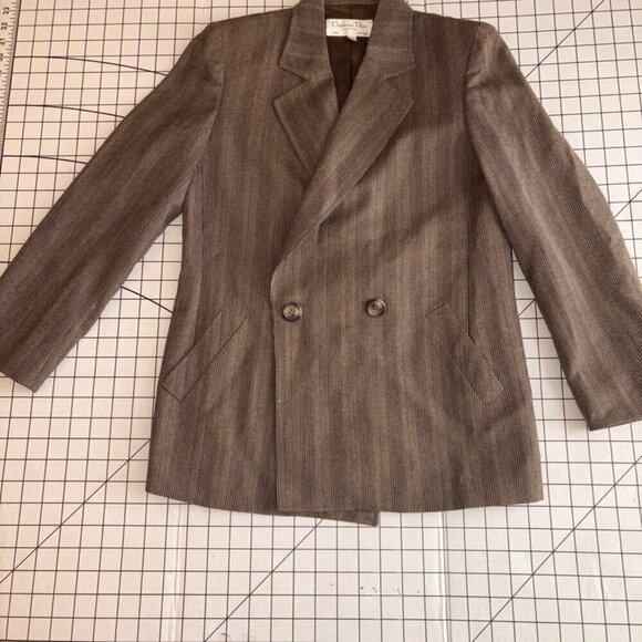 Christian Dior Women Blazer 100% Wool Vintage Size 4 Petite Brown Button - Picture 6 of 16